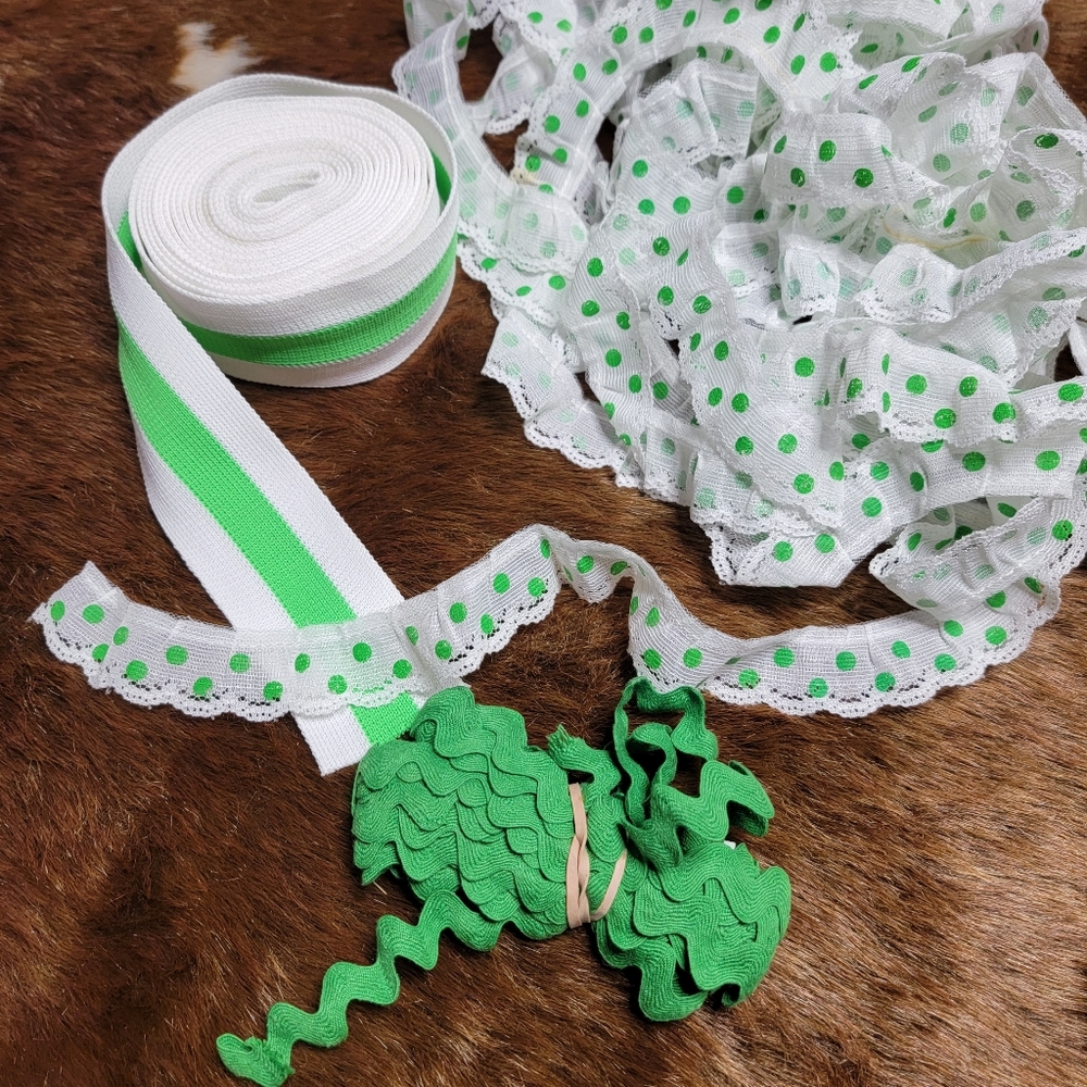 Lot of Vintage green and white ribbons